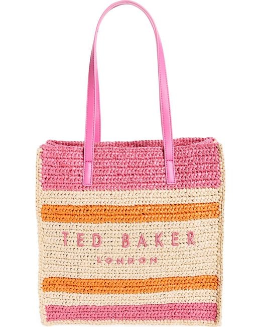 Ted Baker Pink Skye Raffia Striped Tote Handbag