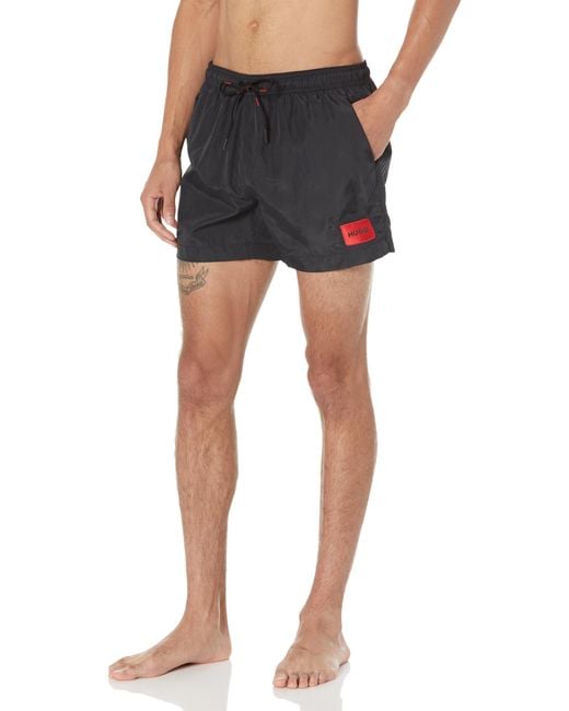 HUGO Dominica Patch Logo Quick Dry Swim Trunks Badehose in Black für Herren