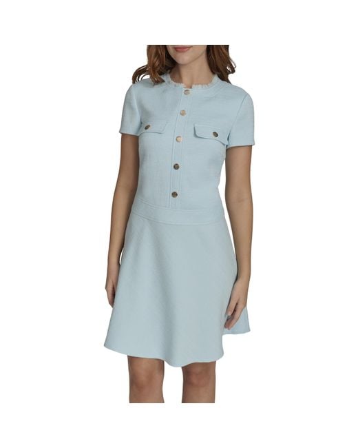 Tommy Hilfiger Women's Blue Short Sleeve Fit And Flare Shirt Dress