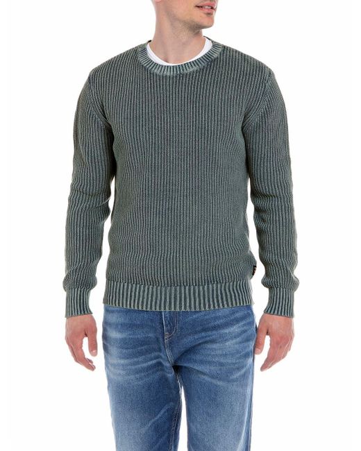 Maglione in cotone lavorato a maglia da uomo di Replay in Blue da Uomo