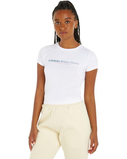 Calvin Klein White Slogan Fitted Tee J20j222642 S/s T-shirts