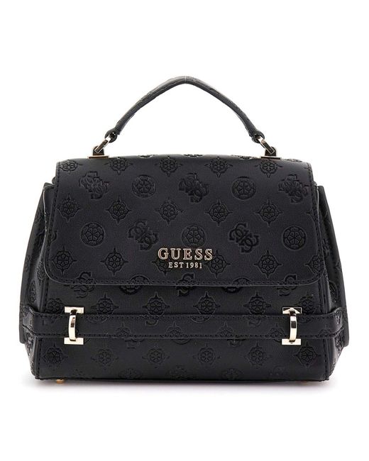 Zarela Top Handle Flap Bag Black Logo Guess