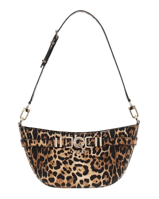 Sac à épaule Cirene Shoulder Bag Leopard marron clair Guess en coloris Metallic