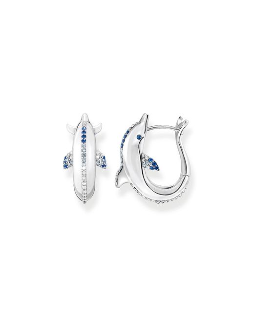 Thomas Sabo Metallic Creolen Delfin in der Farbe Silber aus 925 geschwärztem Sterlingsilber mit blauen Zirkonia
