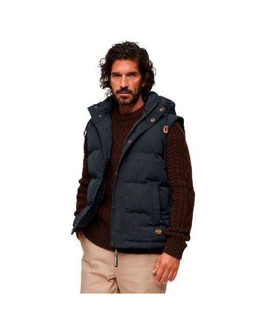 Superdry Black S Everest Hooded Puffer Gilet Nordic Chrome Navy for men