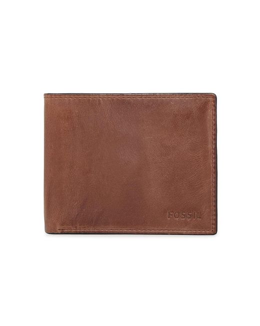 Fossil Derrick Large Coin Pocket Bifold Brown Bi Fold Wallet for men