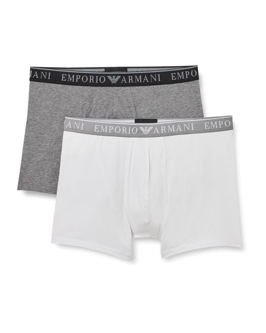Emporio Armani White Stretch Cotton Endurance 2-pack Midwaist Boxer for men