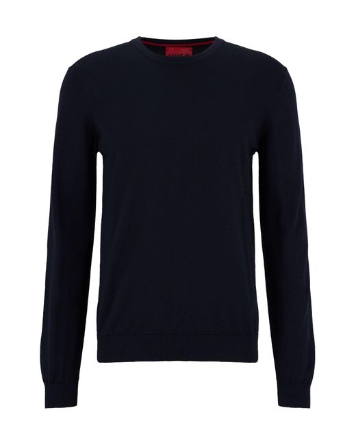 HUGO Blue Virgin-wool Sweater With Embroidered Logo for men