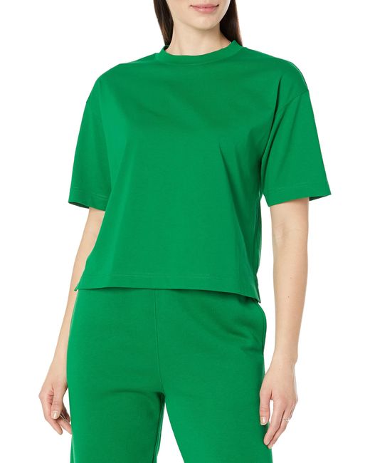 Amazon Essentials Green Kurzärmliges T-Shirt aus Bio-Baumwolle mit überschnittenen Schultern und Lockerem Boxy-Schnitt