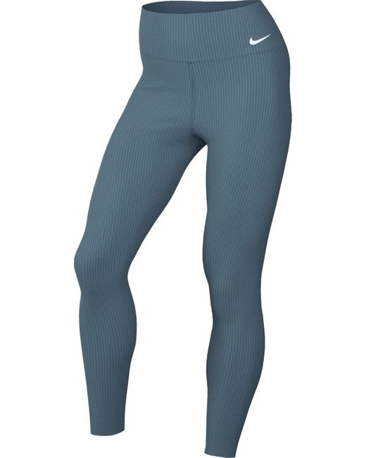 Nike Zenvy Hf1443 Geribbelde 7/8 legging Met Zachte Grip En Hoge Tailleband in het Blue