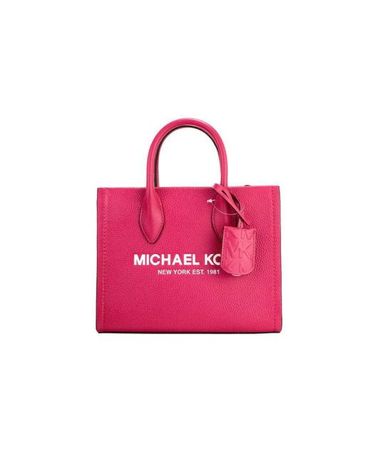 Michael Kors Mirella Small Shopper Top Zip Tote Crossbody Carmine Pink Leather