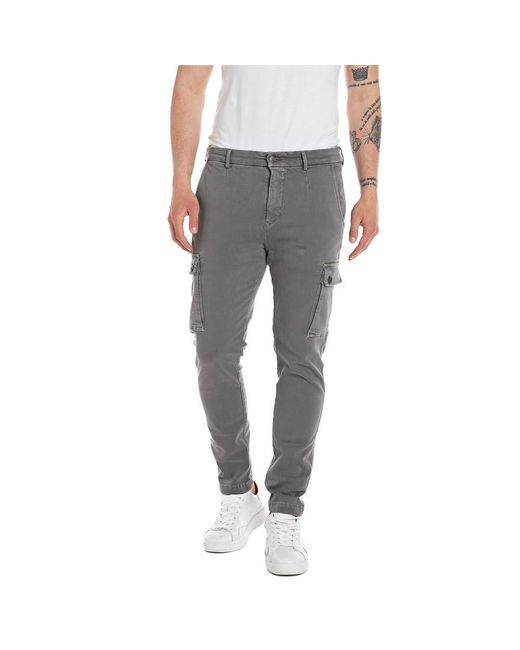 Replay Gray Men's Cargo Trousers Hyperflex With Stretch