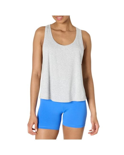 Amazon Essentials Blue Active Soft Cotton Racerback Relaxed Fit Lightweight Yoga Workout Tank With Drop Armholes