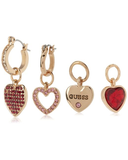 Guess Metallic Goldtone Mini Huggie Hoop Earrings With Interchangeable Heart Charms