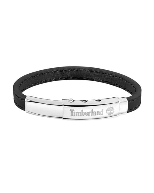 AMITY TDAGB0001601 Bracelet pour homme en acier inoxydable argenté et cuir noir Longueur : 18 cm + 10 cm Timberland pour homme en coloris Black