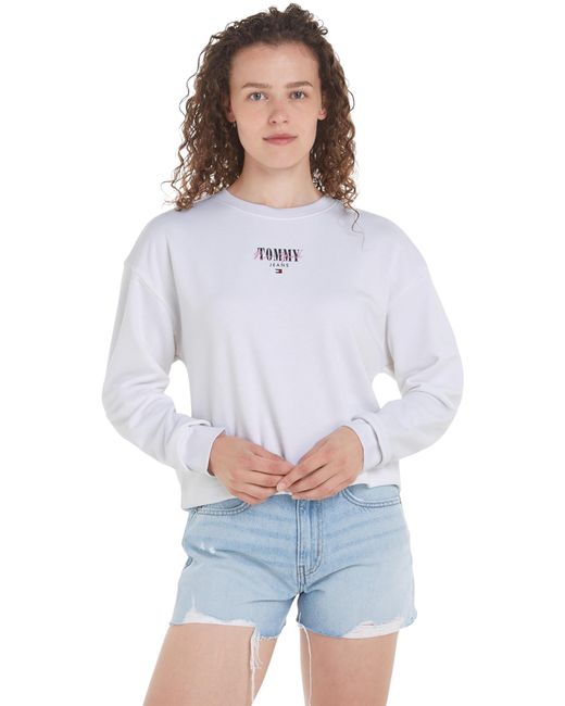 Tommy Hilfiger White Sweatshirt Essential Logo ohne Kapuze