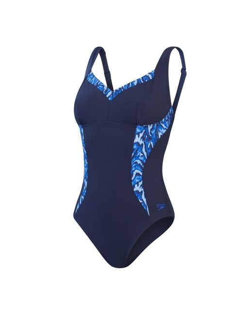 Speedo Blue Shaping Printed Lunaelustre 1 Piece Swimsuit