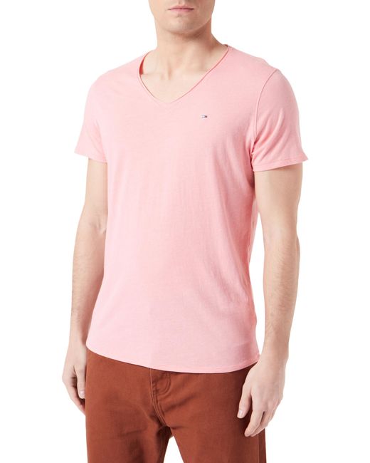 T-shirt iche Corte Uomo Slim Scollo a V di Tommy Hilfiger in Pink da Uomo