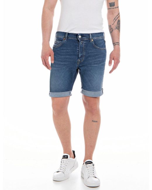 Replay Blue Hyperflex Jeans Shorts With Stretch for men