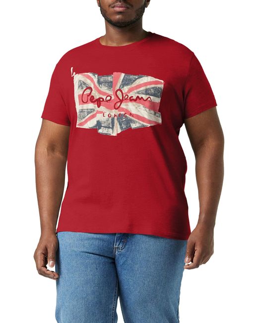 Pepe Jeans Flag Logo N T-shirt in het Red voor heren