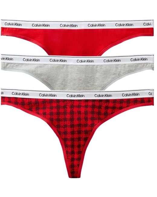 Donna Perizomi Confezione da 3 Thong Intimo di Calvin Klein in Red