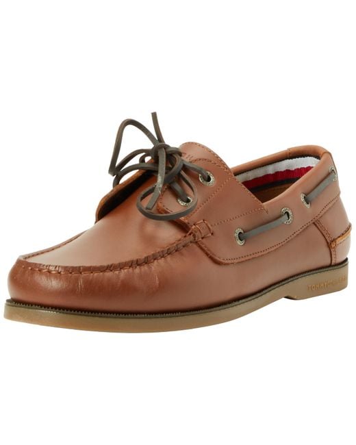 Chaussures Bateau TH Boat Shoe Core leather Cuir Tommy Hilfiger pour homme en coloris Brown