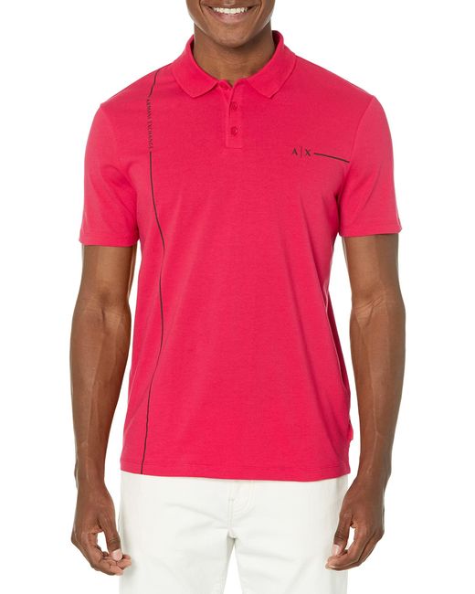 Emporio Armani Red A | X Armani Exchange Stretch Cotton Linear Logo Polo Shirt for men