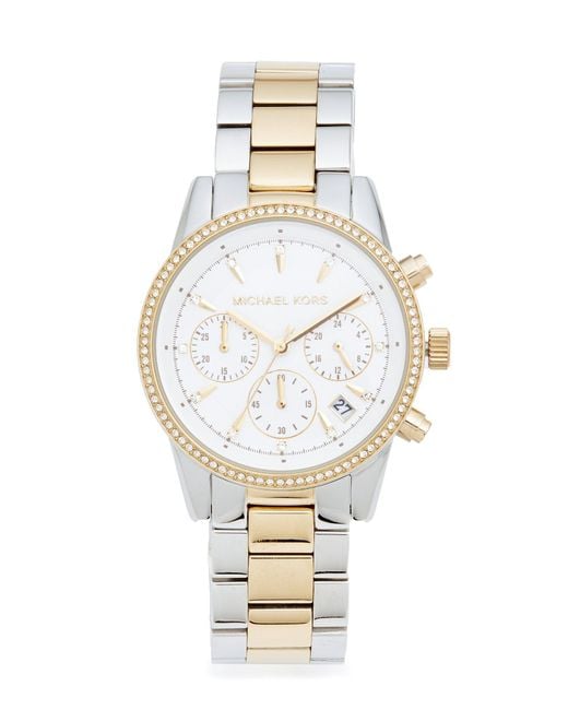 Ritz MK6474 Cronógrafo para Mujeres con Zircones Michael Kors de color White