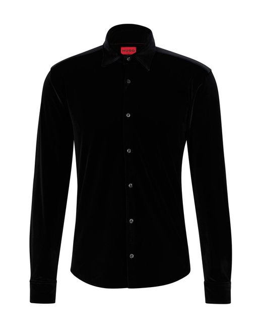 HUGO Slim-Fit Hemd aus Stretch-Samt in Black für Herren