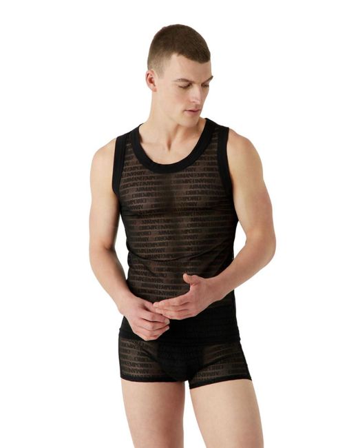 Débardeur En Mesh Avec Inscription Logo Jacquard All Over Emporio Armani pour homme en coloris Black