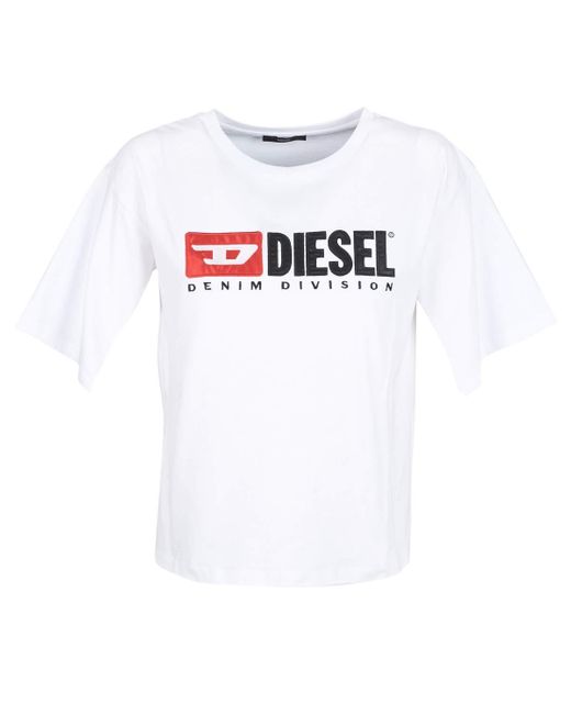 T-Shirt in Cotone Bianco con iche Tagliate e Logo - Taglia di DIESEL in White