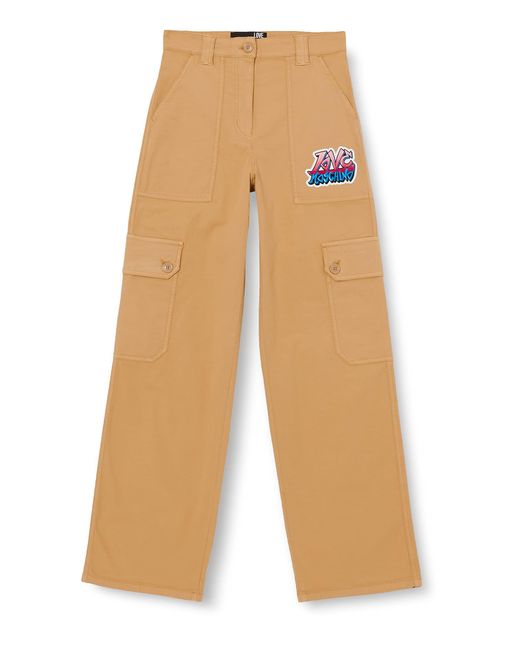 Moschino Stretch Canvas with Graffiti Patch Pantaloni Casual di Love Moschino in White