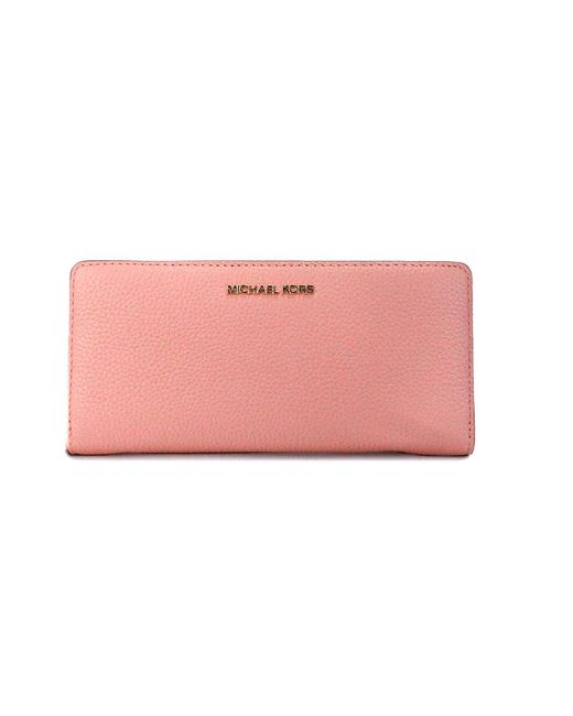 Michael Kors Pink Jet Set Travel Large Primrose Leather Continental Wristlet Wallet