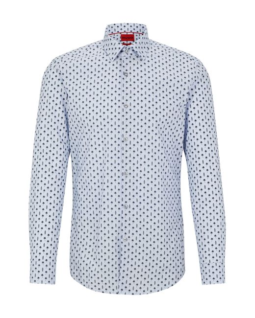 HUGO Blue Slim-fit Shirt In Micro-printed Cotton Poplin for men