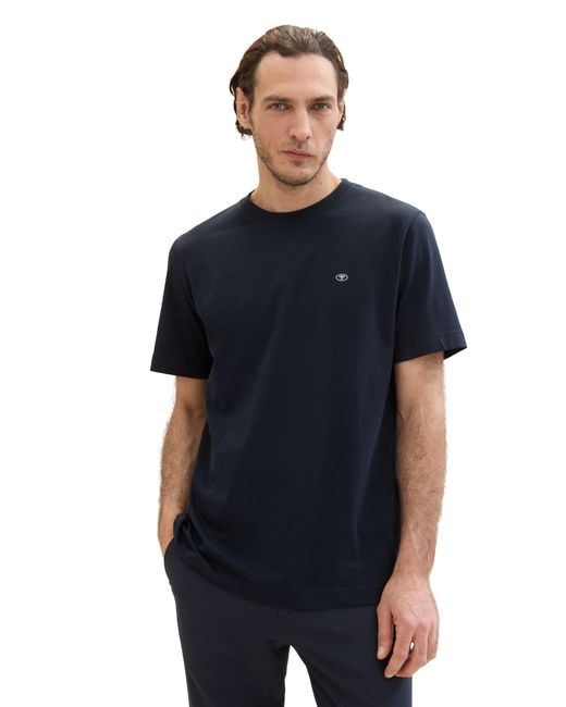 Tom Tailor Basic T-Shirt mit Logo-Stickerei in Blue für Herren