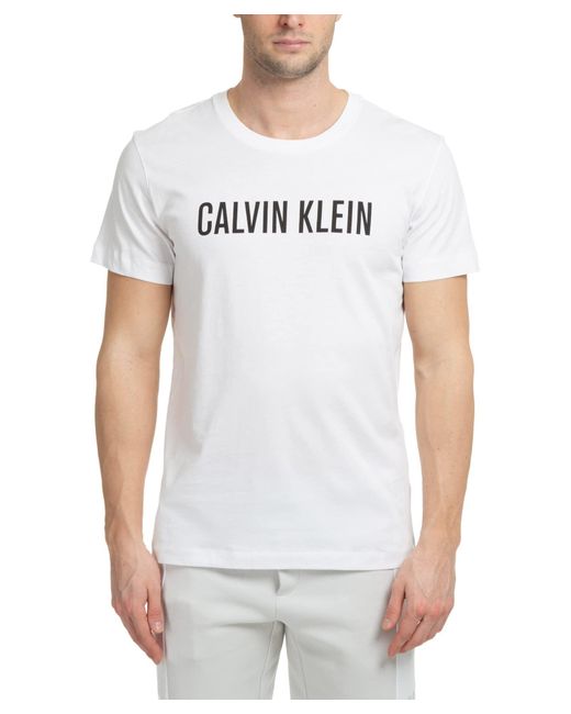 CK t-Shirt ches Courtes col Rond avec Logo imprimé sur Le Devant Article KM0KM00836 Crew Neck Logo Calvin Klein pour homme en coloris White