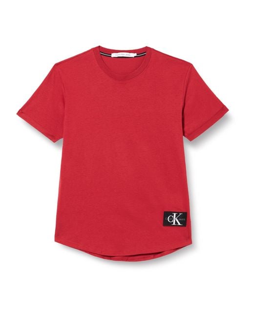 Calvin Klein Red Short-sleeve T-shirt Badge Turn Up Crew Neck for men