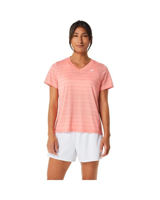Asics Pink Court Stripe Short Sleeve Top Tennis Apparel