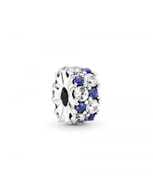 Pandora Timeless Sterling Silver Clip With Clear Cubic Zirconia And Stellar Blue Crystal And Silicone Grip