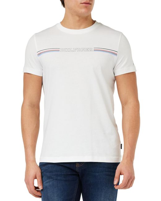 Tommy Hilfiger White Short-sleeve T-shirt Stripe Chest Tee Crew Neck for men