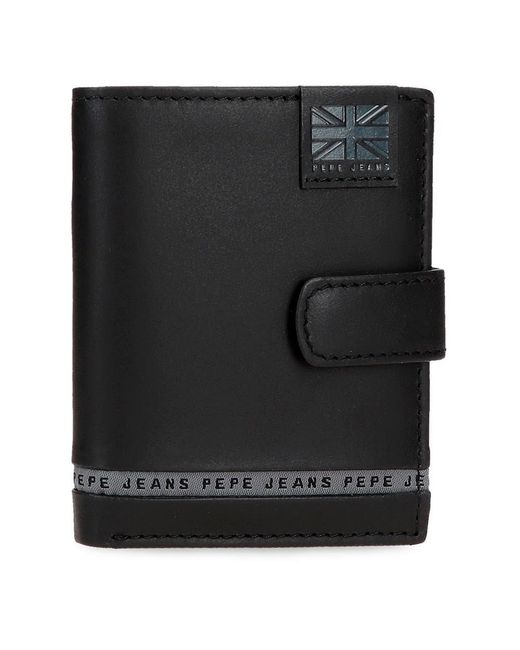 Tape Portafoglio Verticale con Porta carte e Chiusura a Click Nero 8,5 x 10,5 x 1 cm Pelle by Joumma Bags di Pepe Jeans in Black da Uomo
