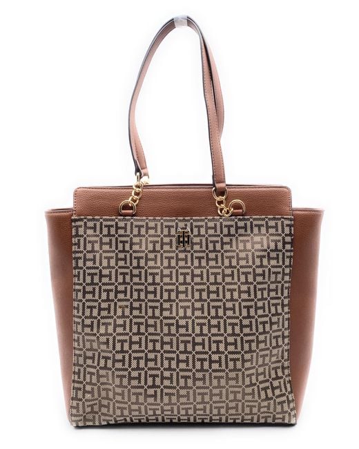 Tommy Hilfiger Bag, Brown, Handbag, Shoulder Bag, Shoulder Bag, 40 X 30 X 13 Cm, Th Logo Metal, Handbag, Bag7379, Brown, One Size