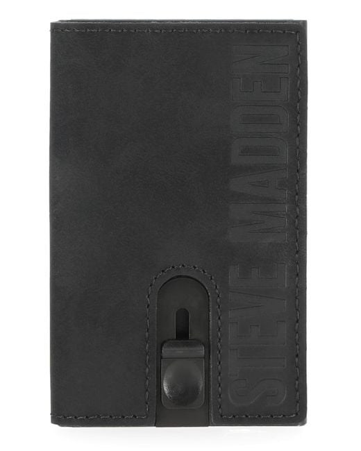 Steve Madden Black Minimalist Holder Pop Up Card Wallet & Id Window for men