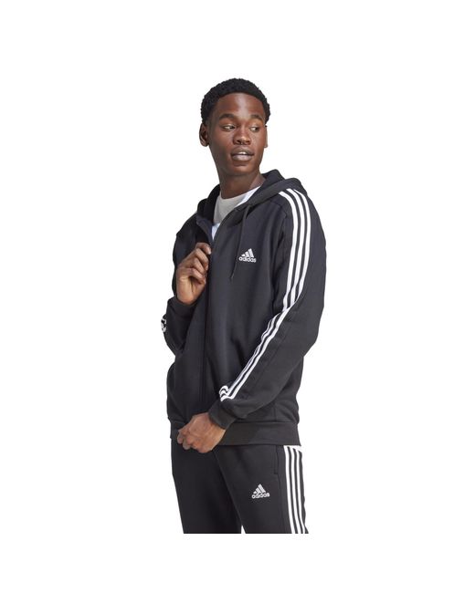 Adidas Essentials Fleece 3-stripes Ritshoodie in het Black voor heren