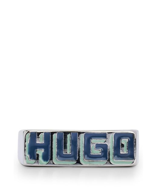 HUGO E-PAINTED-RIN Edelstahlring mit Logo der Saison Blau M in Blue für Herren