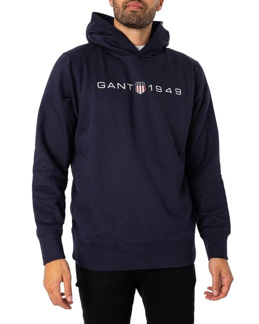 Gant Blue Printed Graphic Pullover Hoodie for men