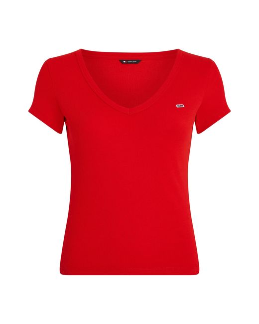 Tommy Hilfiger Red Tjw Slim Essential Rib V Ss Dw0dw17385 S/s T-shirt