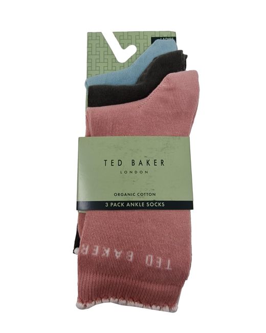 Ted Baker Green Maxtwo Assorted Three Pack Of Ankle Socks Uk 4-8 Eur 37-42 Ladies