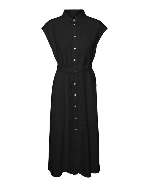 Vmmymilo SL Calf Shirt Dress Wvn Ga Vestito di Vero Moda in Black