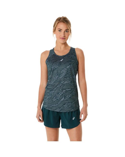 Asics Road All Over Print Tank Onderhemd in het Blue